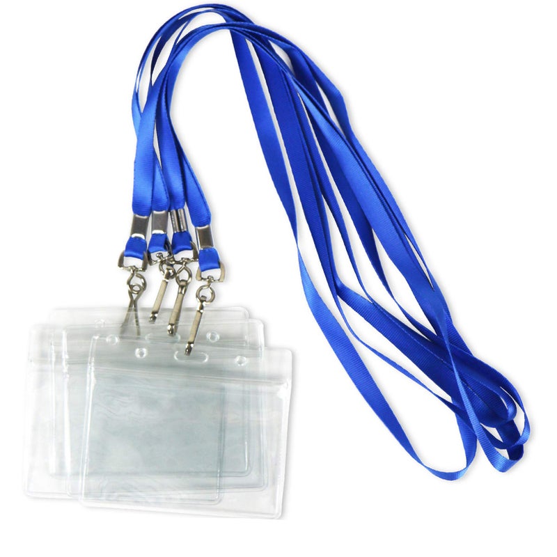 Ollain Lanyards with ID Badge Holder Name Tags Card Labels Lanyard String Keys Custom Necklace J Hooks Clip 50Pack Clear Plastic Waterproof Horizontal ID Badge Nametags annd 50 Pack Lanyards - Image 1